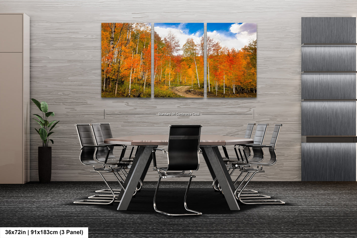 a dining room table with chairs and a painting on the wall