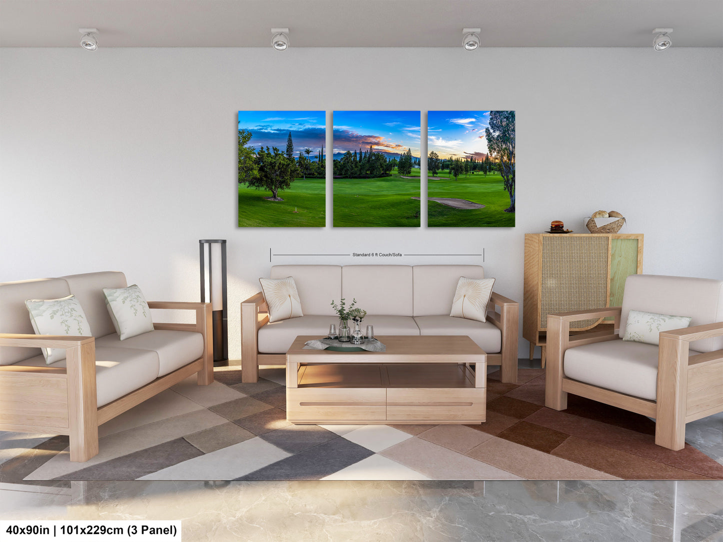 a living room filled with furniture and a painting on the wall