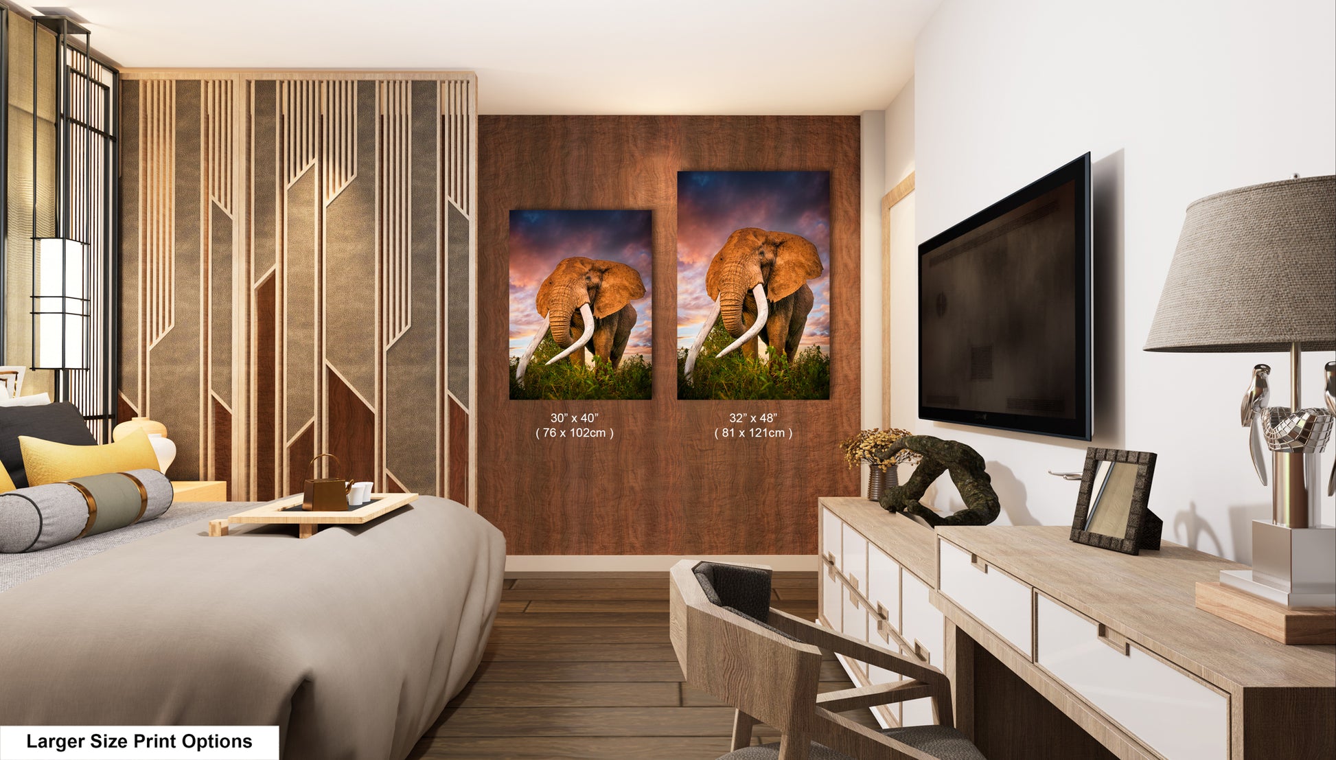 a bed room with a neatly made bed and a flat screen tv