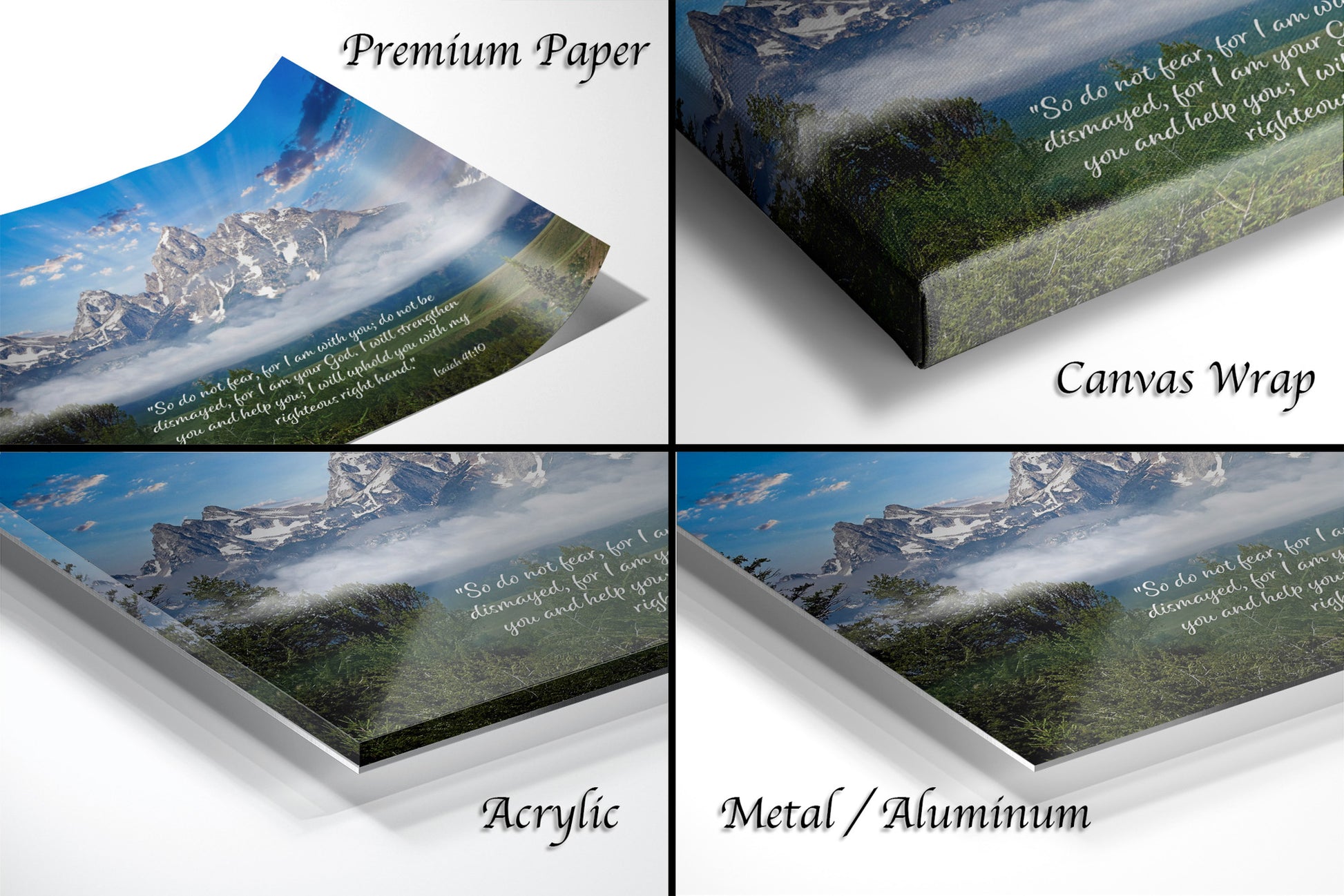 a series of four photos of a mountain range