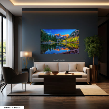 a living room with a large painting on the wall