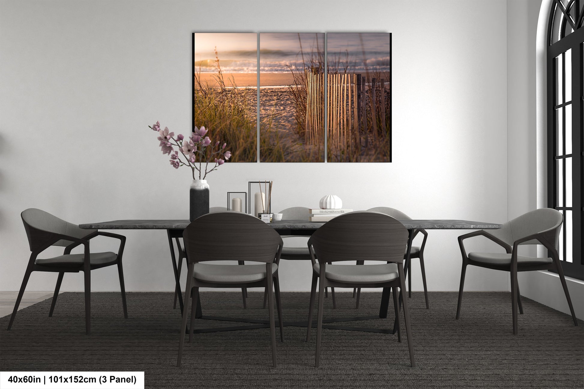 a dining room with a table and chairs