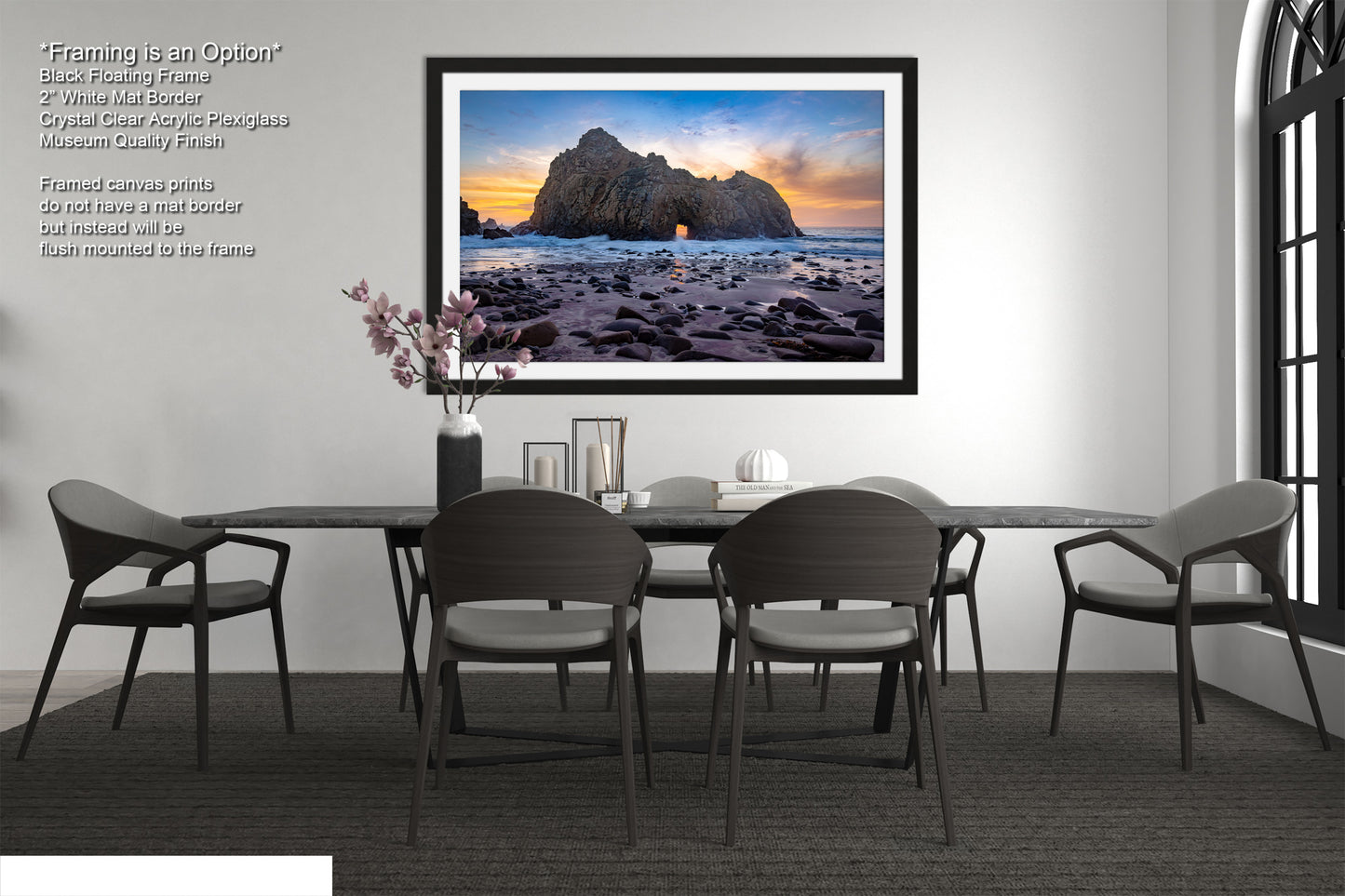 a picture of a dining room with a table and chairs