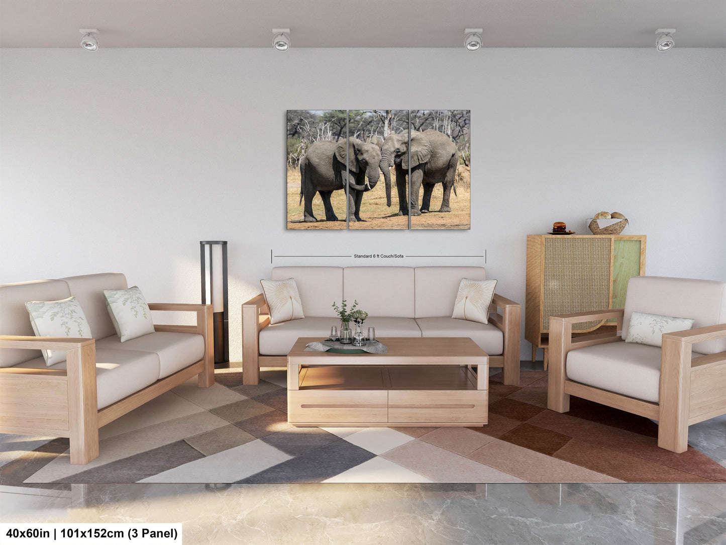 a living room filled with furniture and a painting on the wall