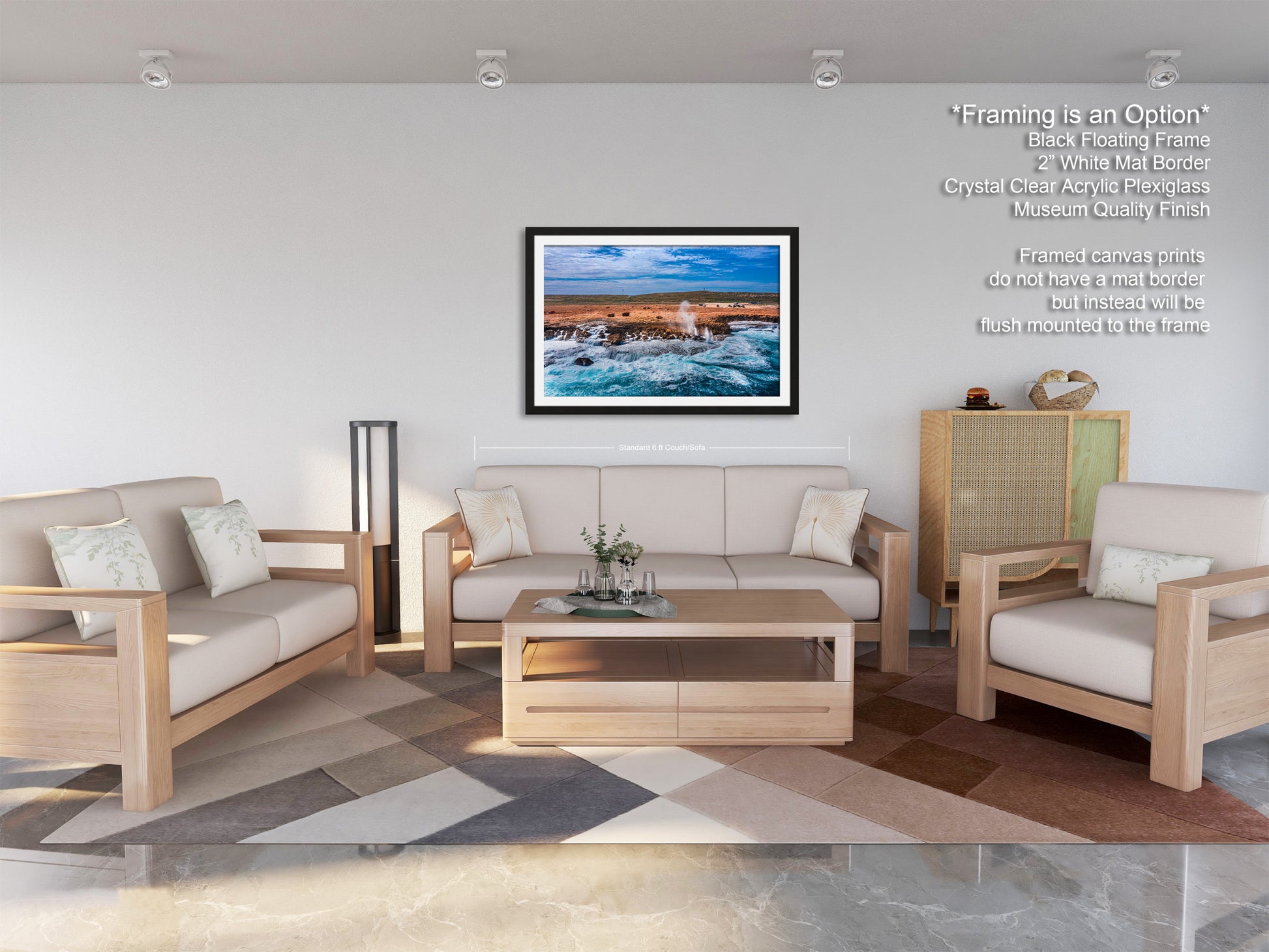 a living room filled with furniture and a painting on the wall