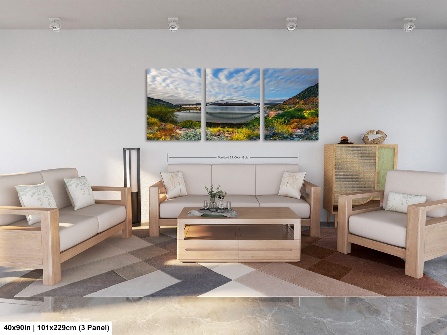 a living room filled with furniture and a painting on the wall