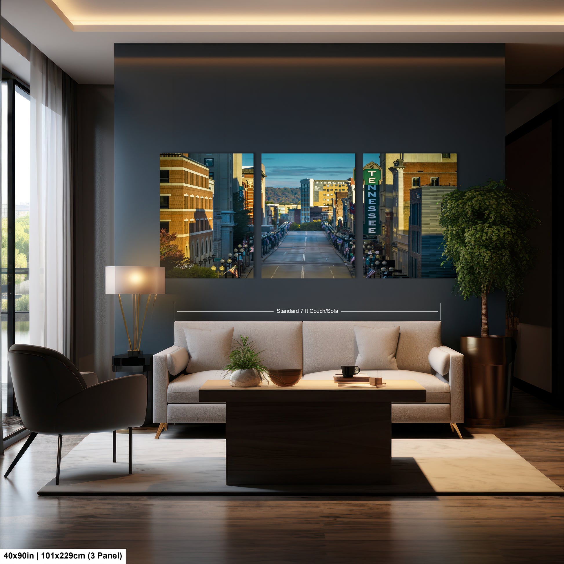 a living room with a couch a table and a chair