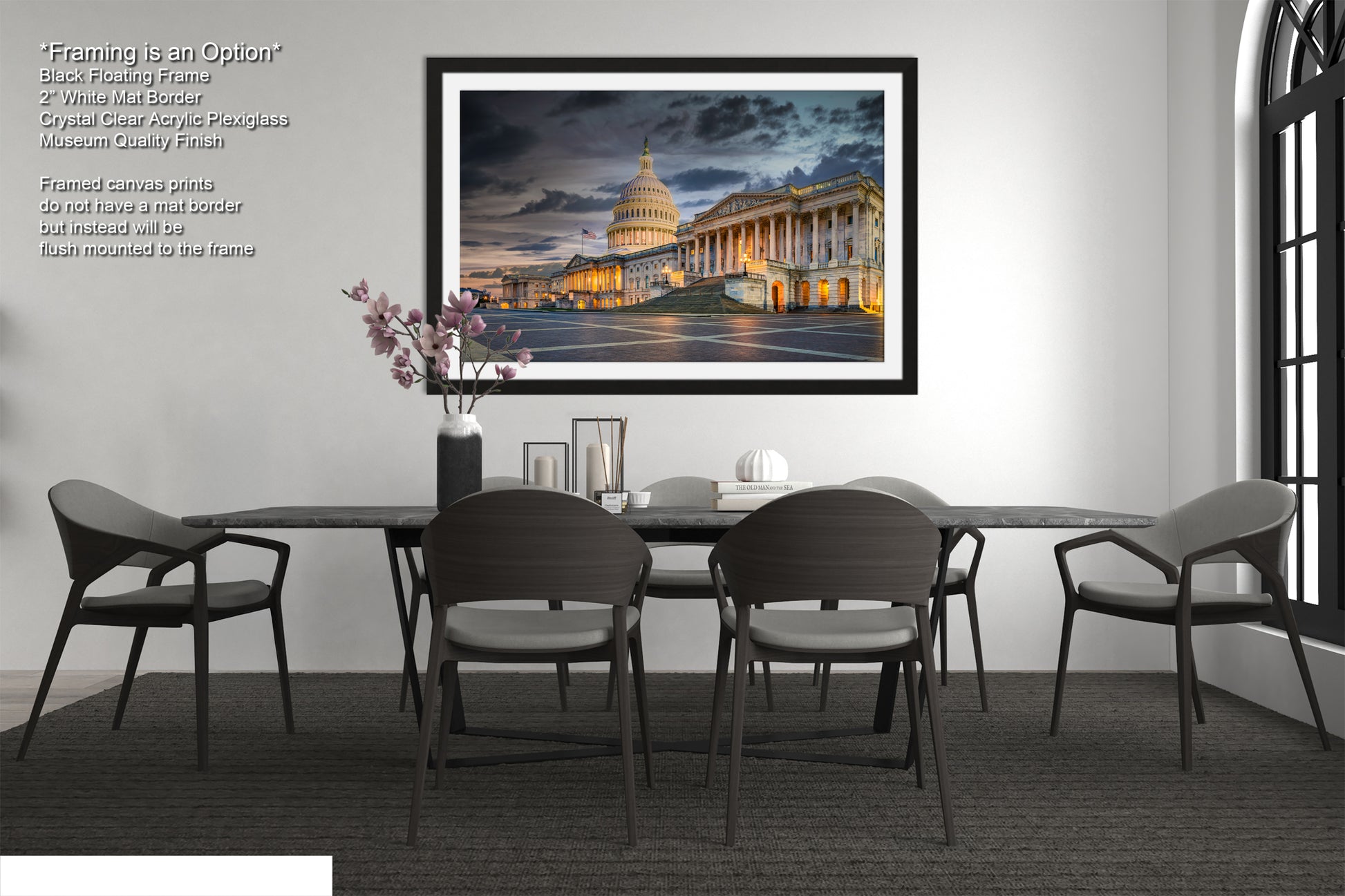 a picture of a dining room with a table and chairs