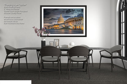 a picture of a dining room with a table and chairs