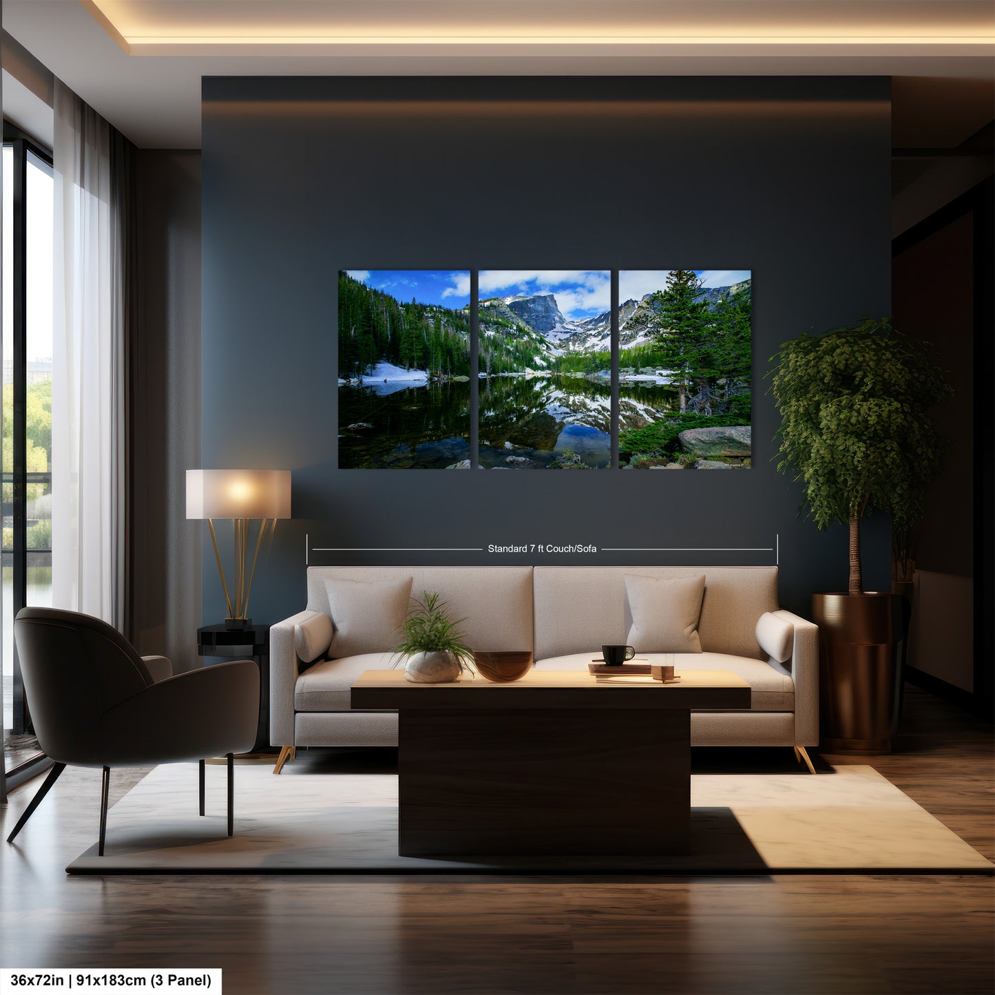 a living room filled with furniture and a painting on the wall