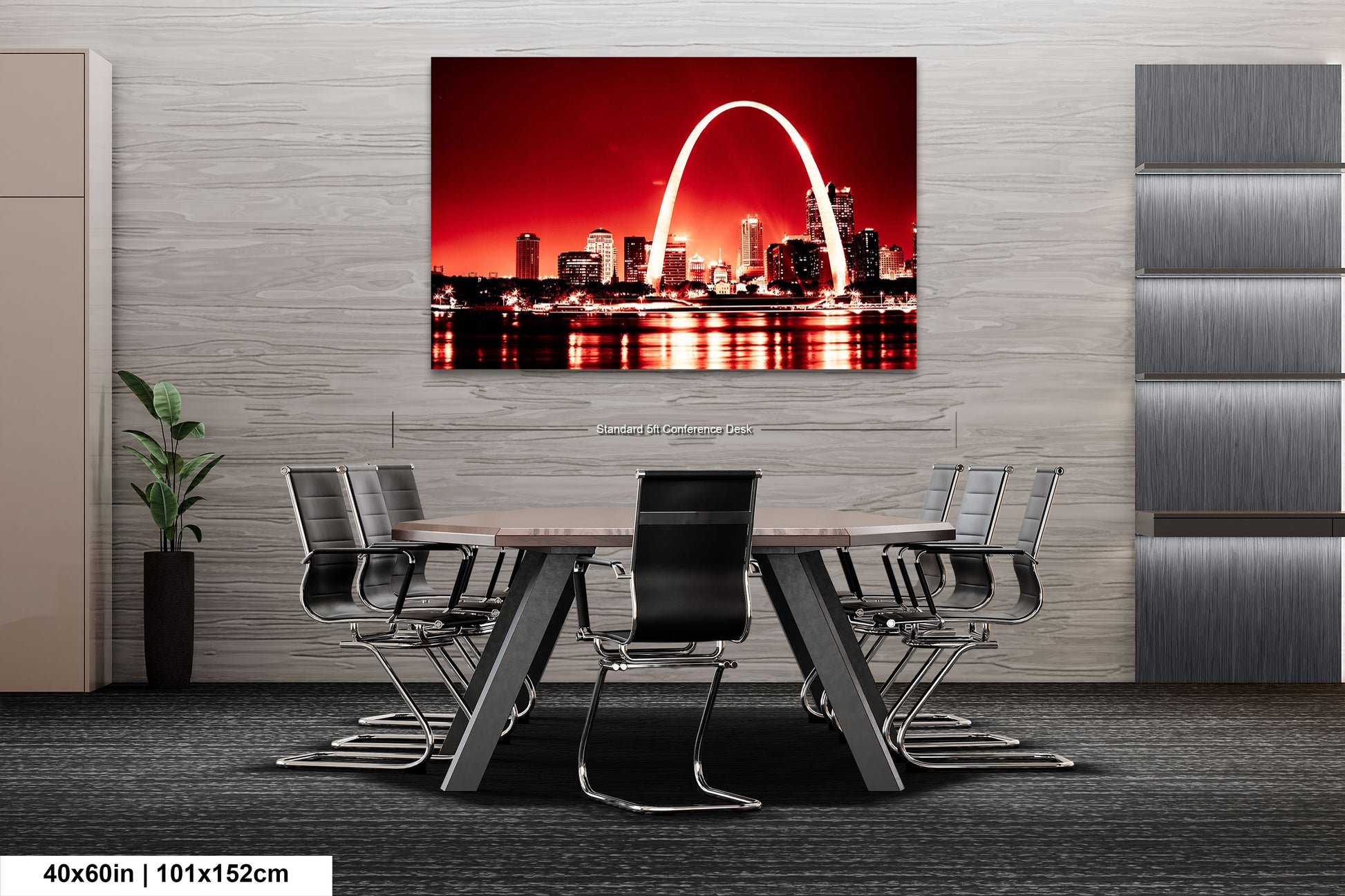a picture of the st louis skyline at sunset