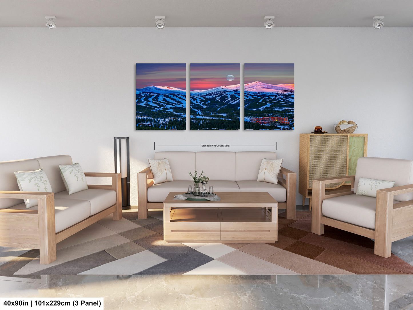 a living room filled with furniture and a painting on the wall