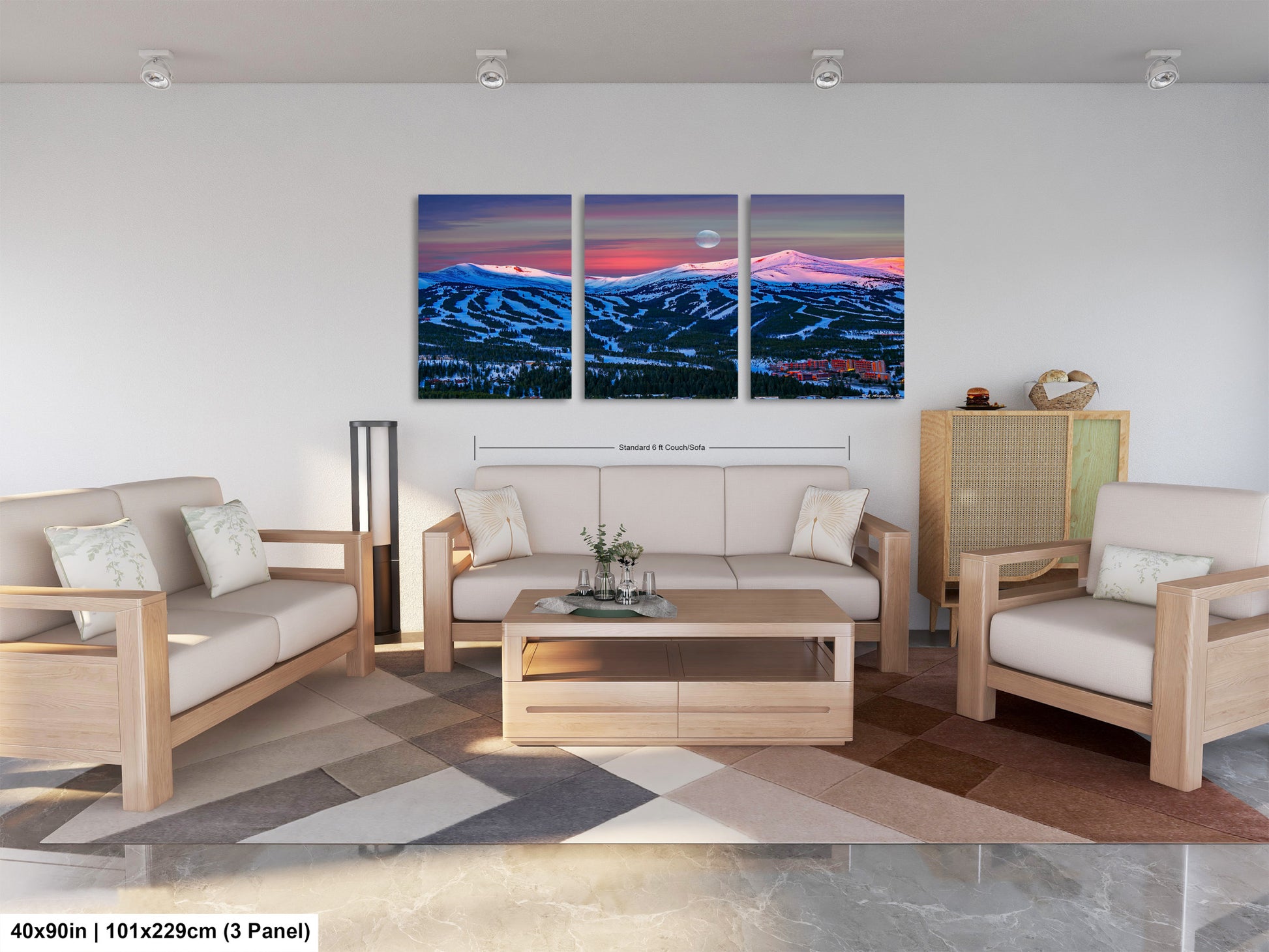 a living room filled with furniture and a painting on the wall