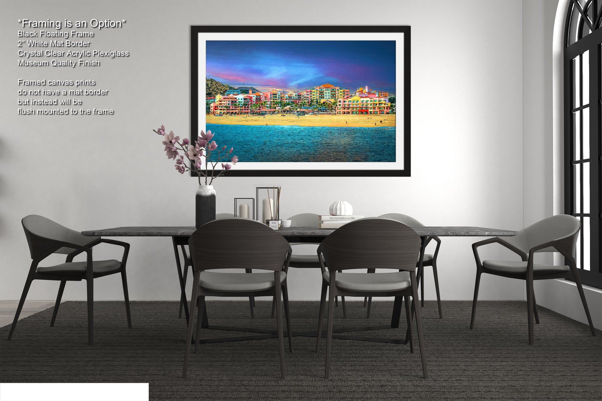 a picture of a dining room with a table and chairs