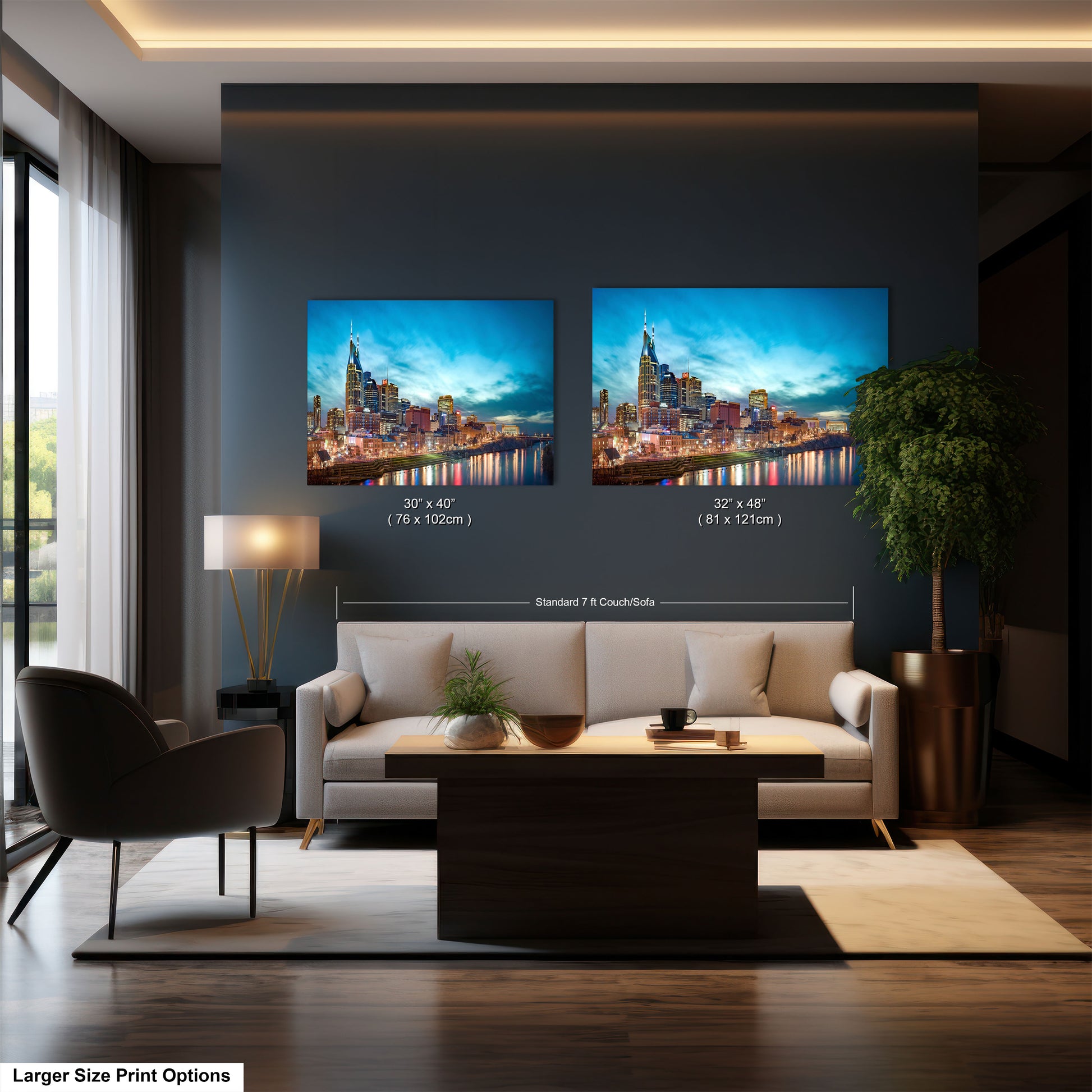 a living room filled with furniture and a painting on the wall