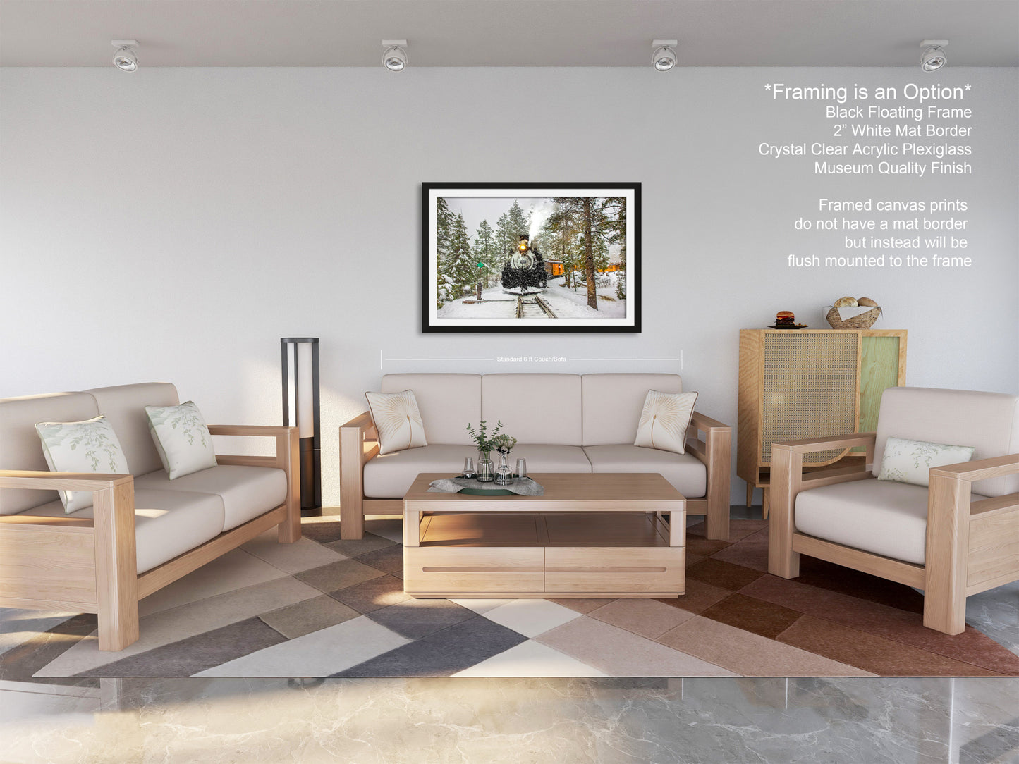 a living room filled with furniture and a painting on the wall