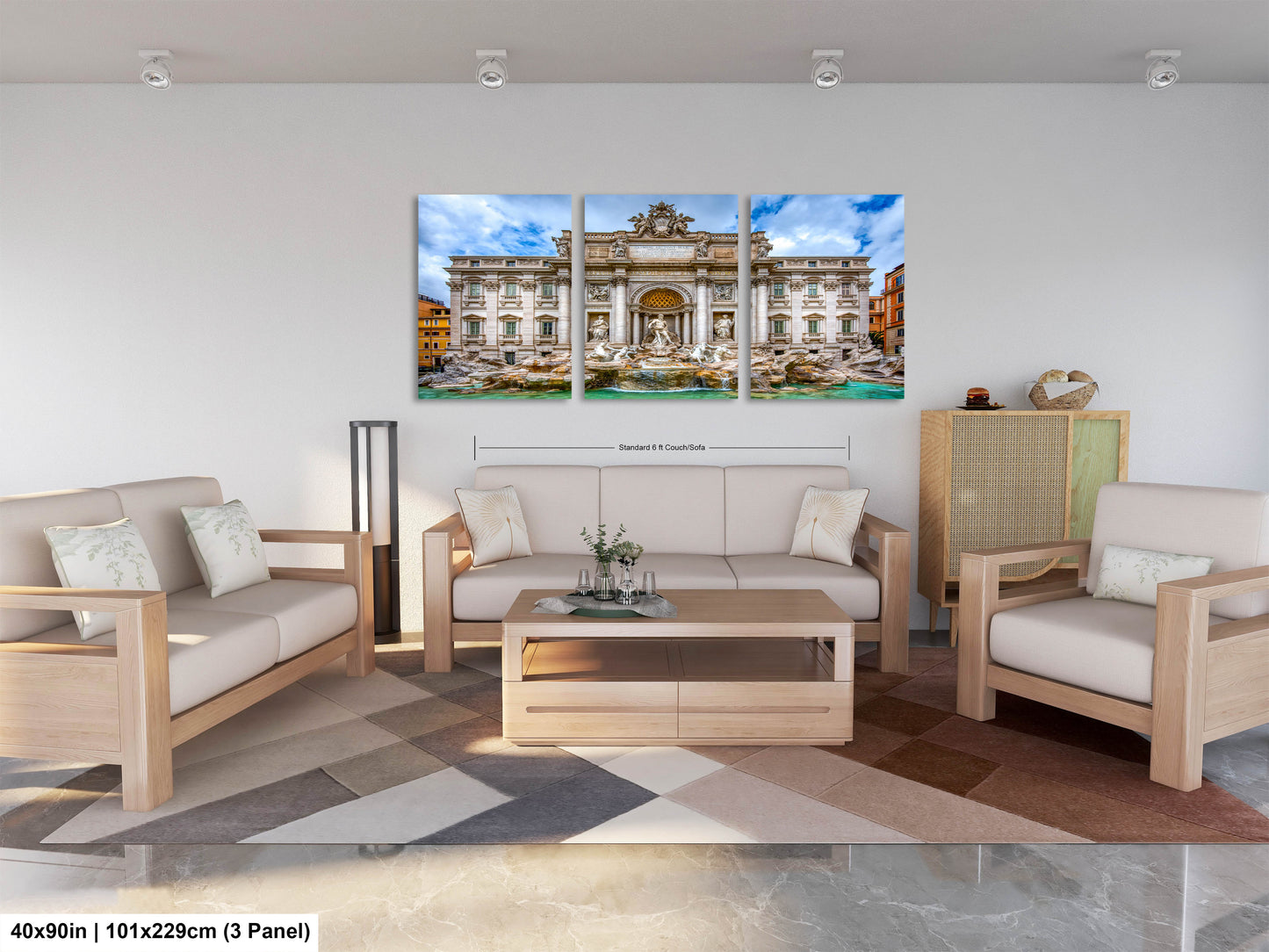 a living room filled with furniture and a painting on the wall