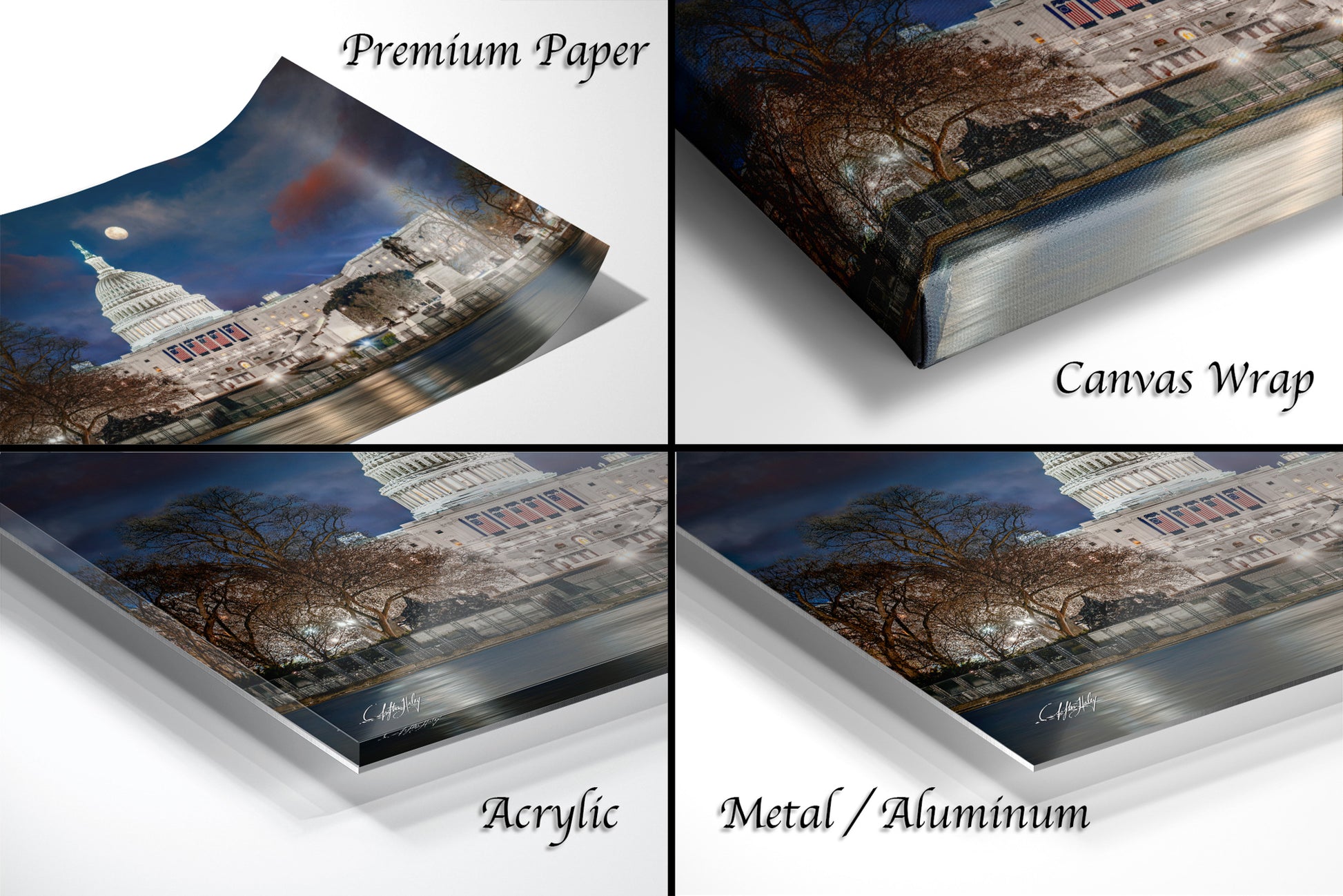a series of four photographs of the capitol building