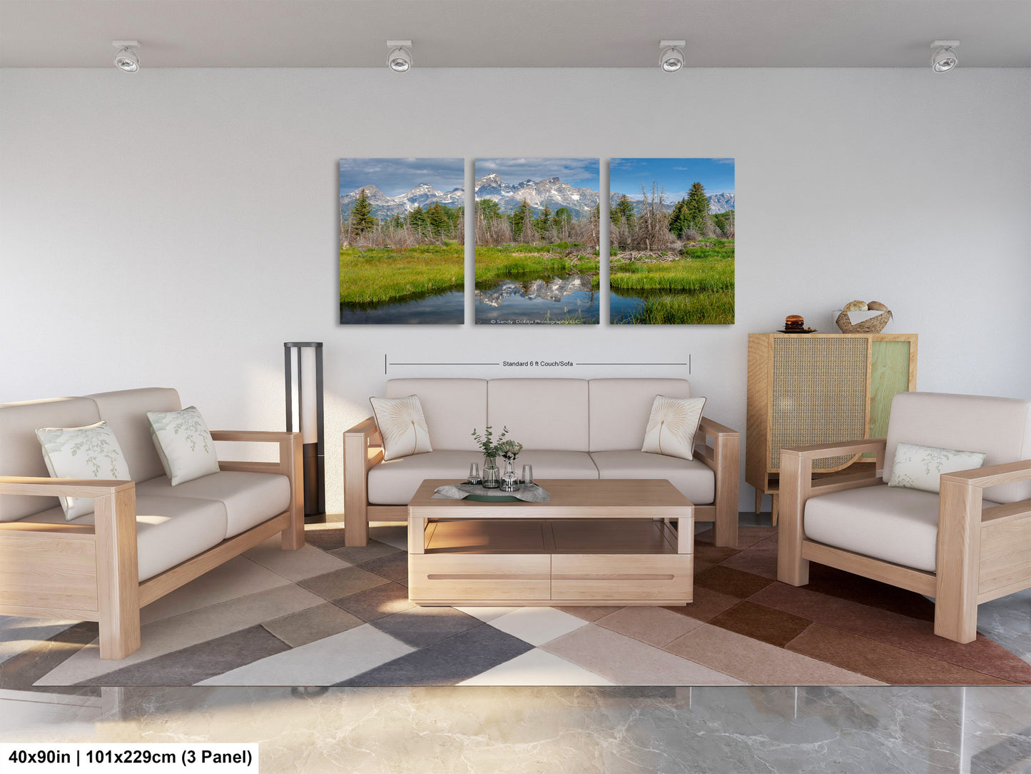 a living room filled with furniture and a painting on the wall