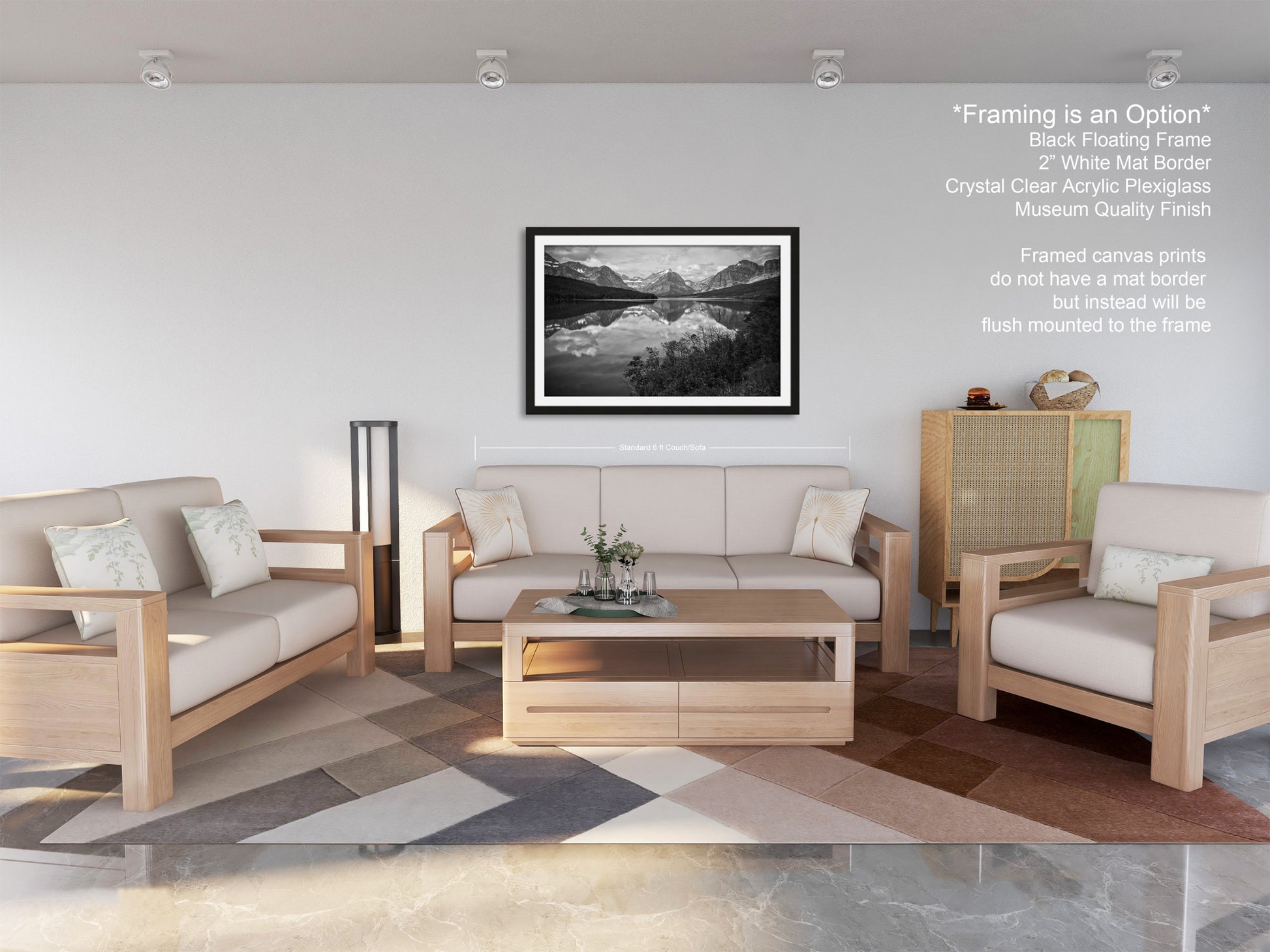 a living room filled with furniture and a painting on the wall