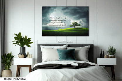 a bedroom scene with focus on the bed