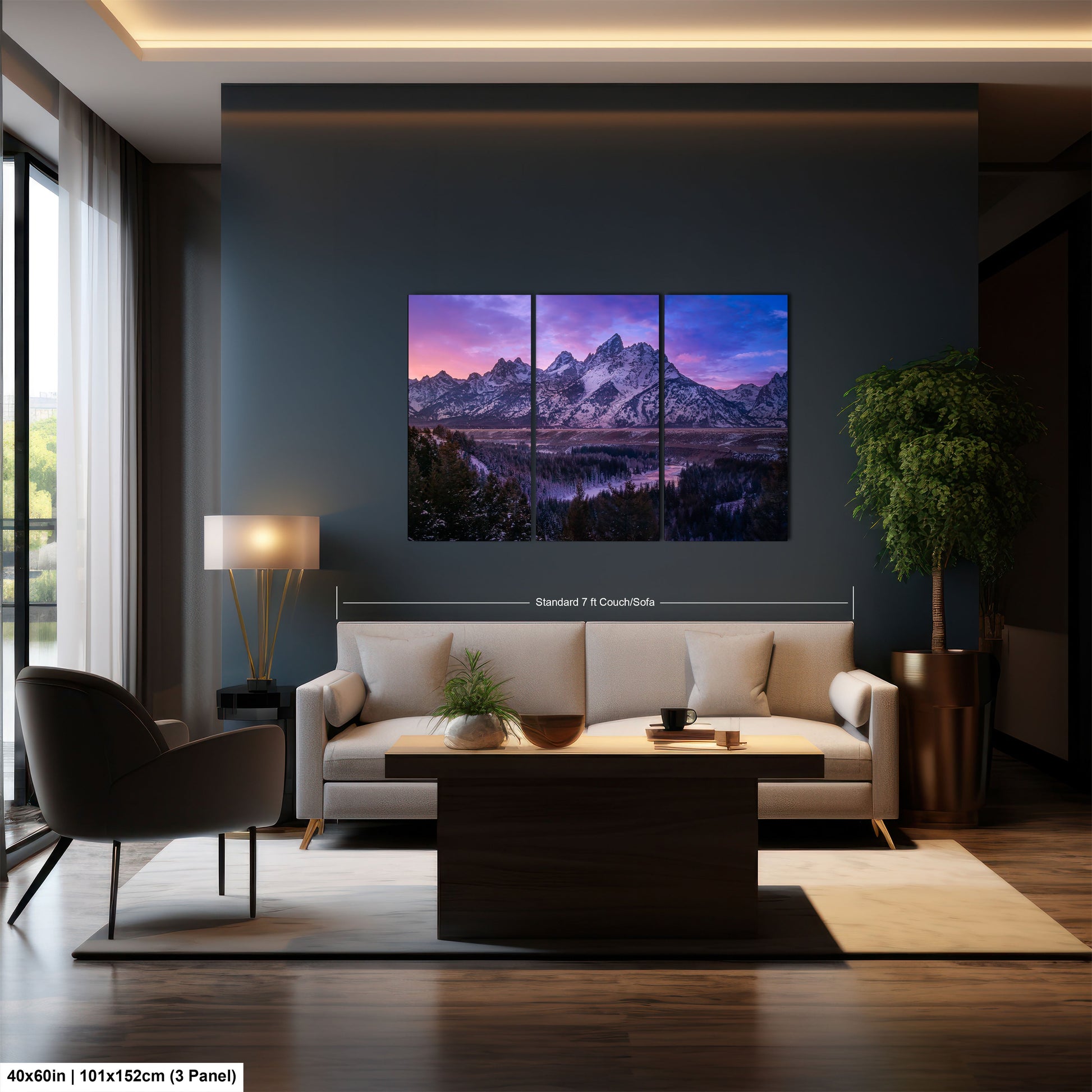 a living room filled with furniture and a painting on the wall