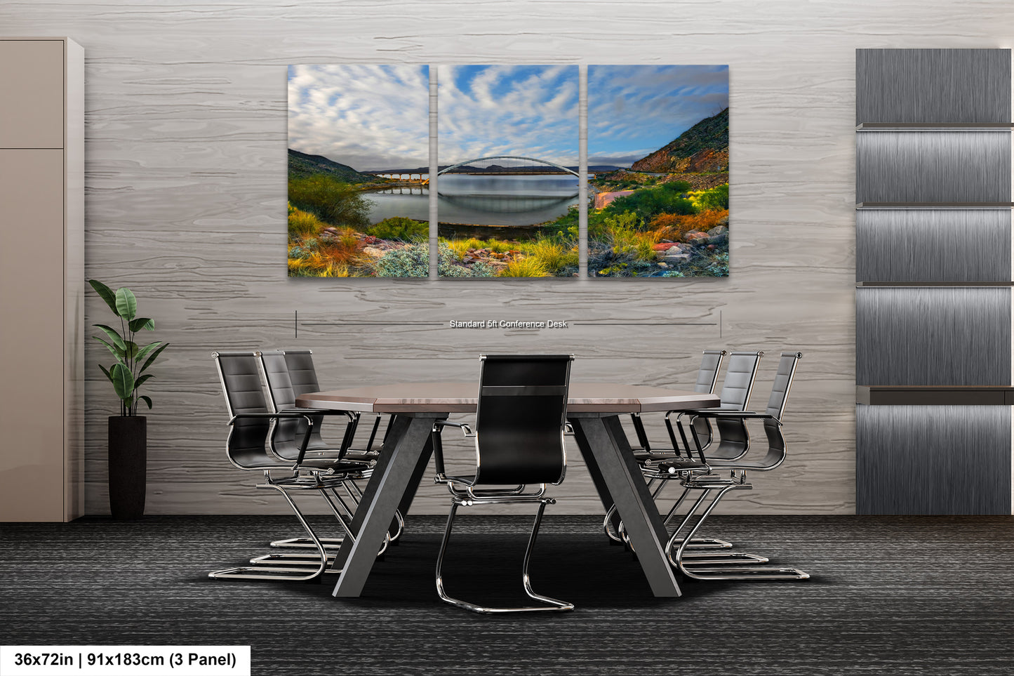 a dining room table with chairs and a painting on the wall