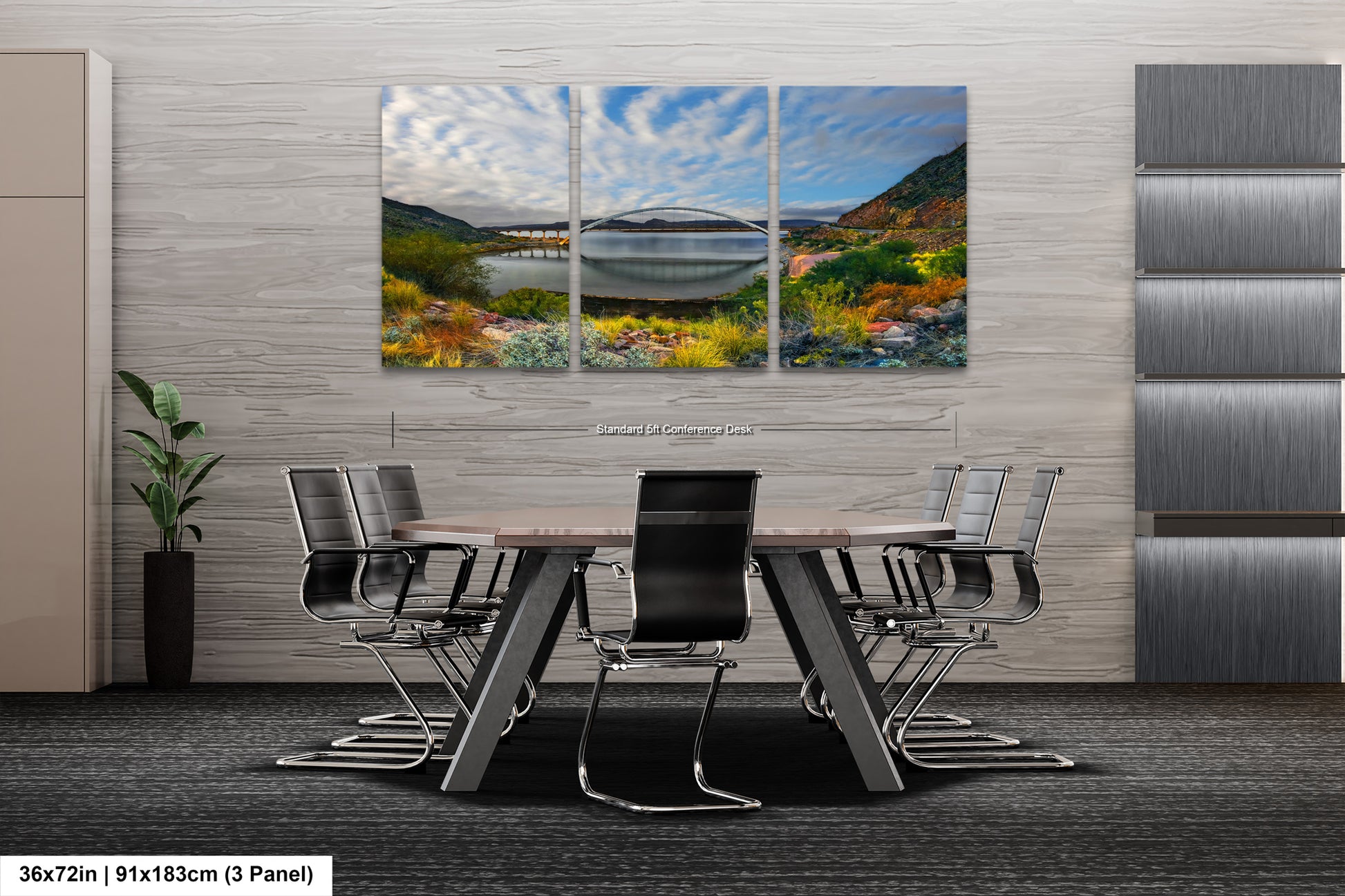 a dining room table with chairs and a painting on the wall