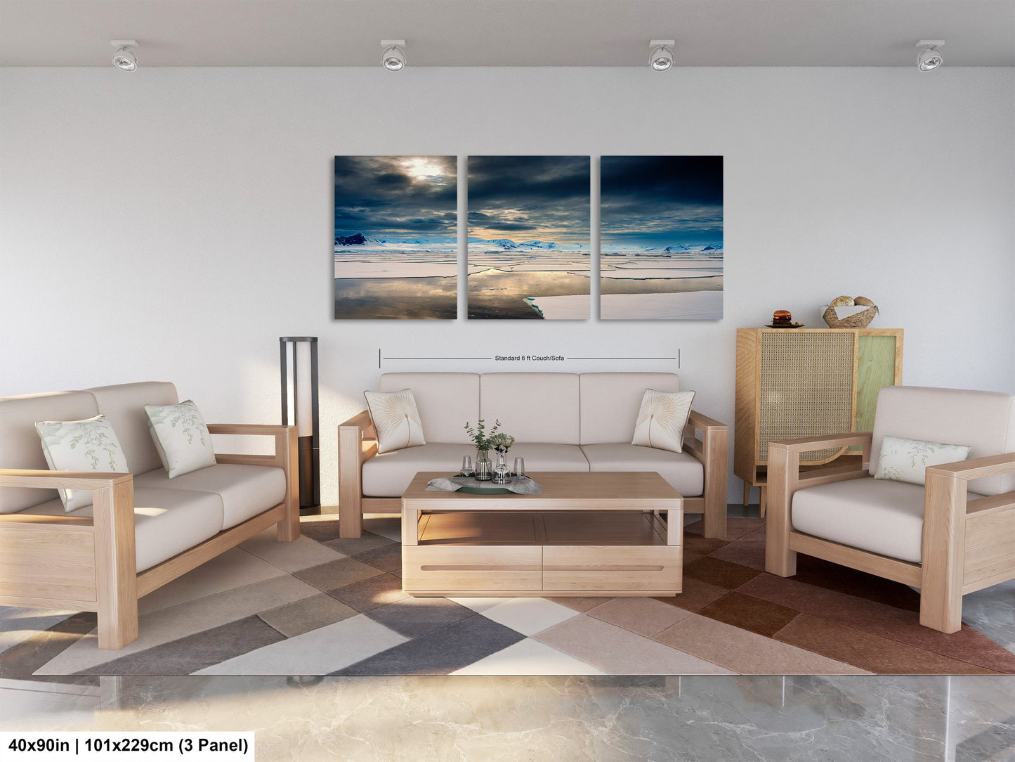 a living room filled with furniture and a painting on the wall