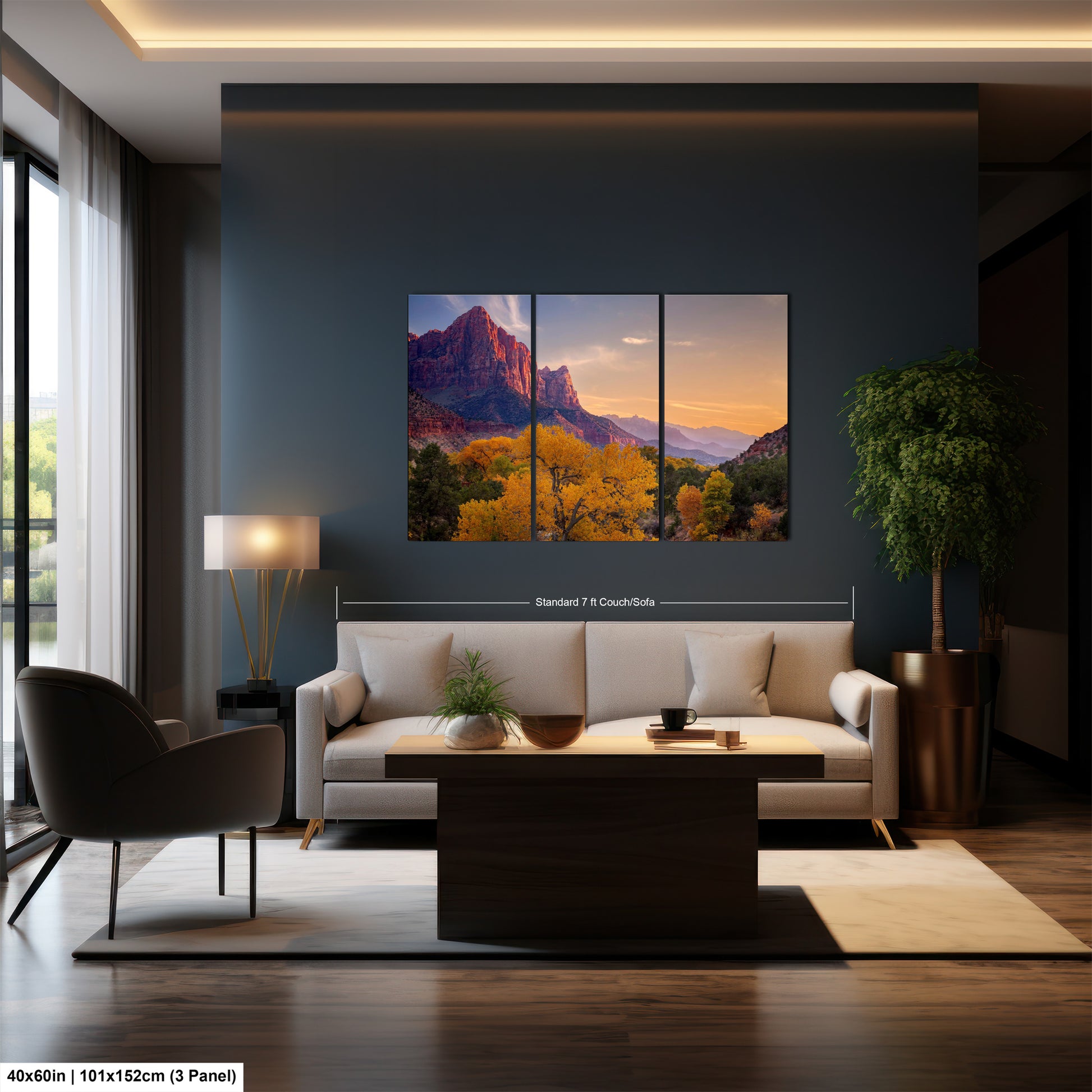 a living room filled with furniture and a painting on the wall