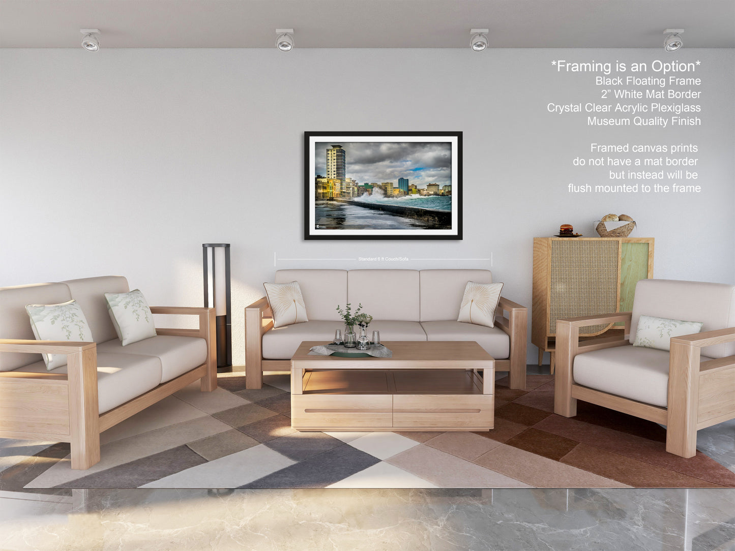 a living room filled with furniture and a painting on the wall