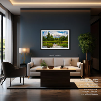 a living room with a couch a table and a painting on the wall