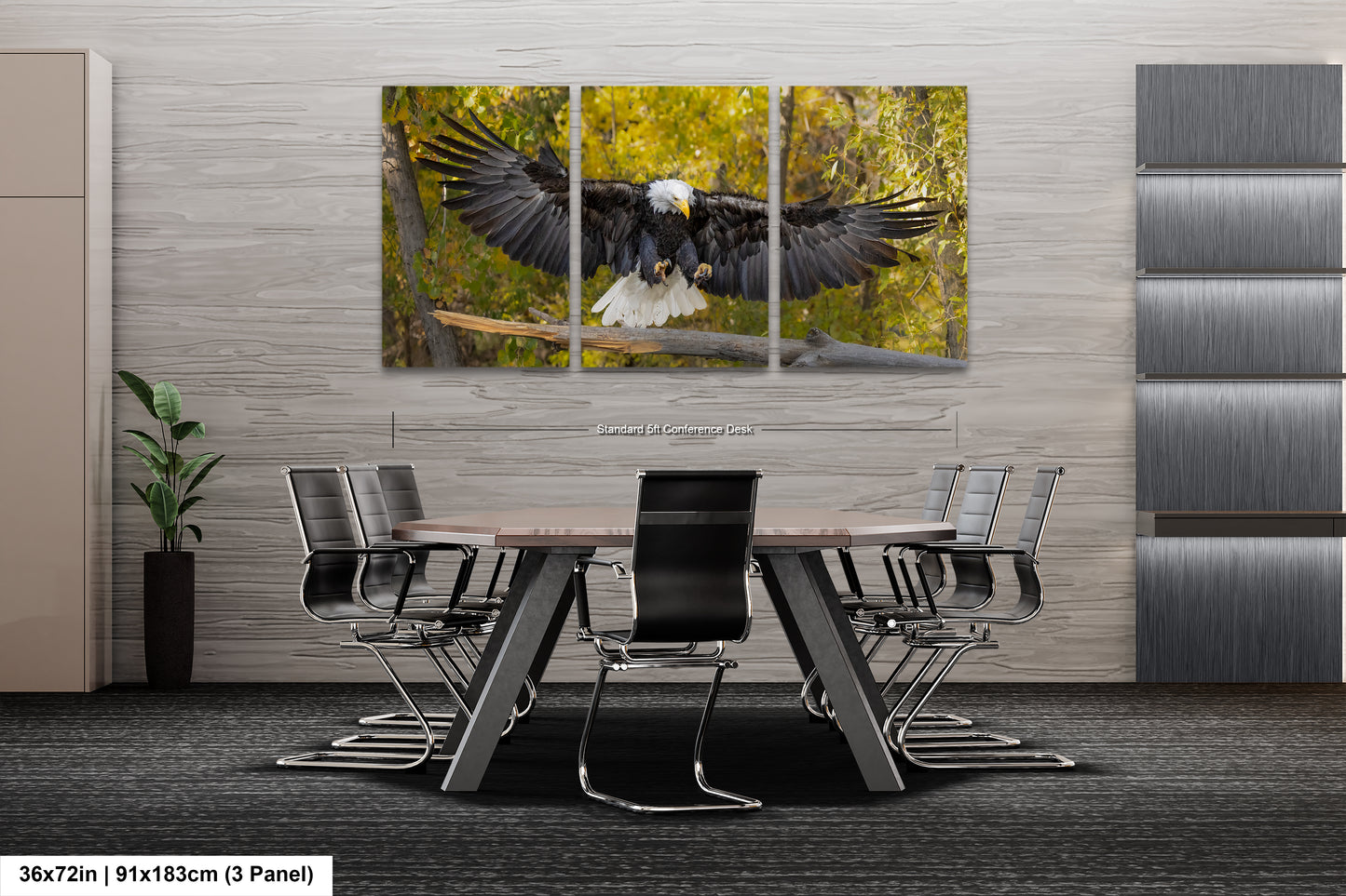 a bald eagle landing on a tree branch split panel canvas wall art