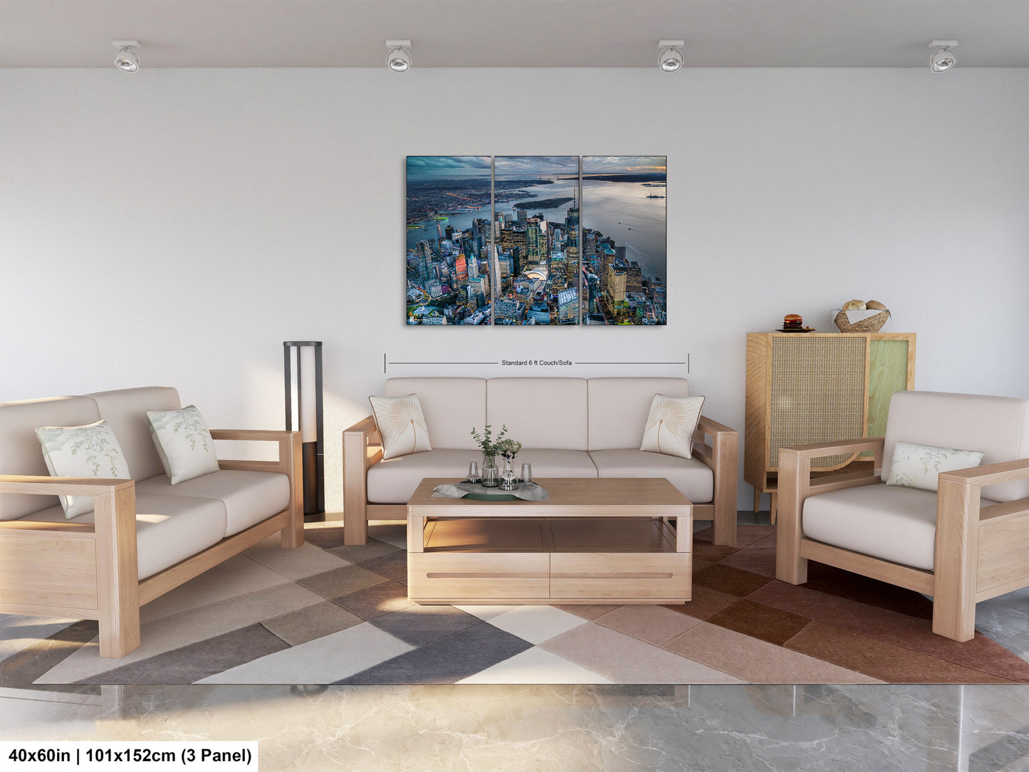 a living room filled with furniture and a painting on the wall