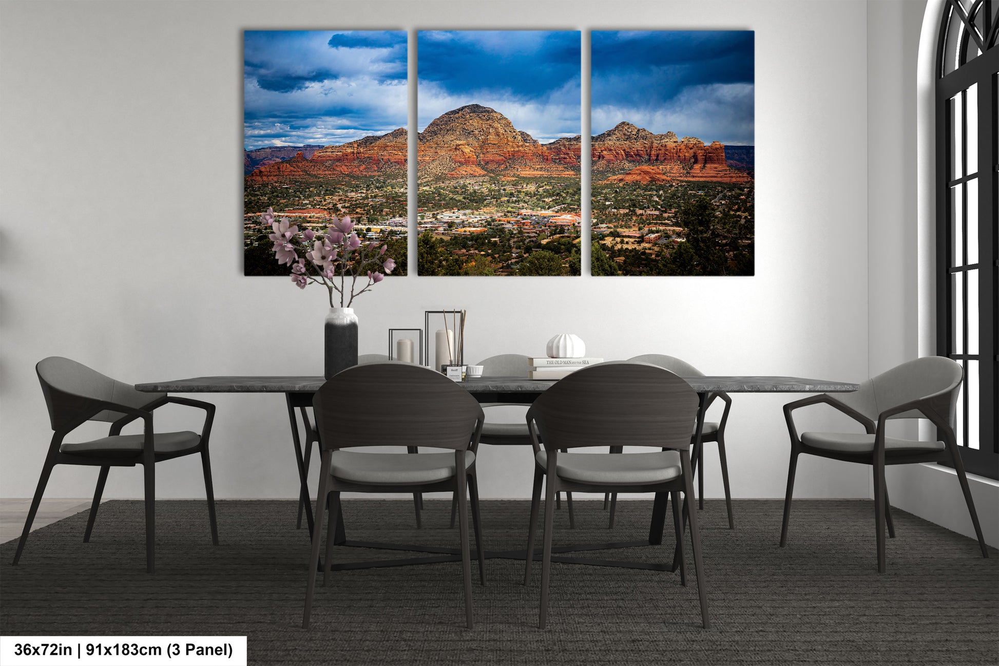 a dining room with a table and chairs