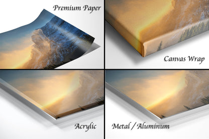 a series of four photos of a mountain with a sunset