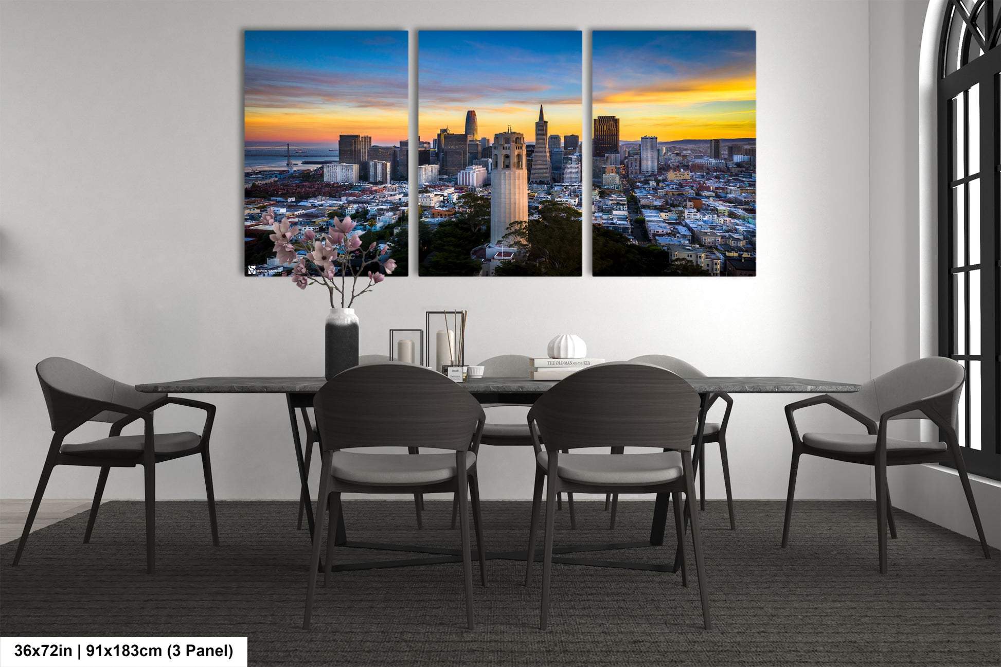 a dining room with a table and chairs