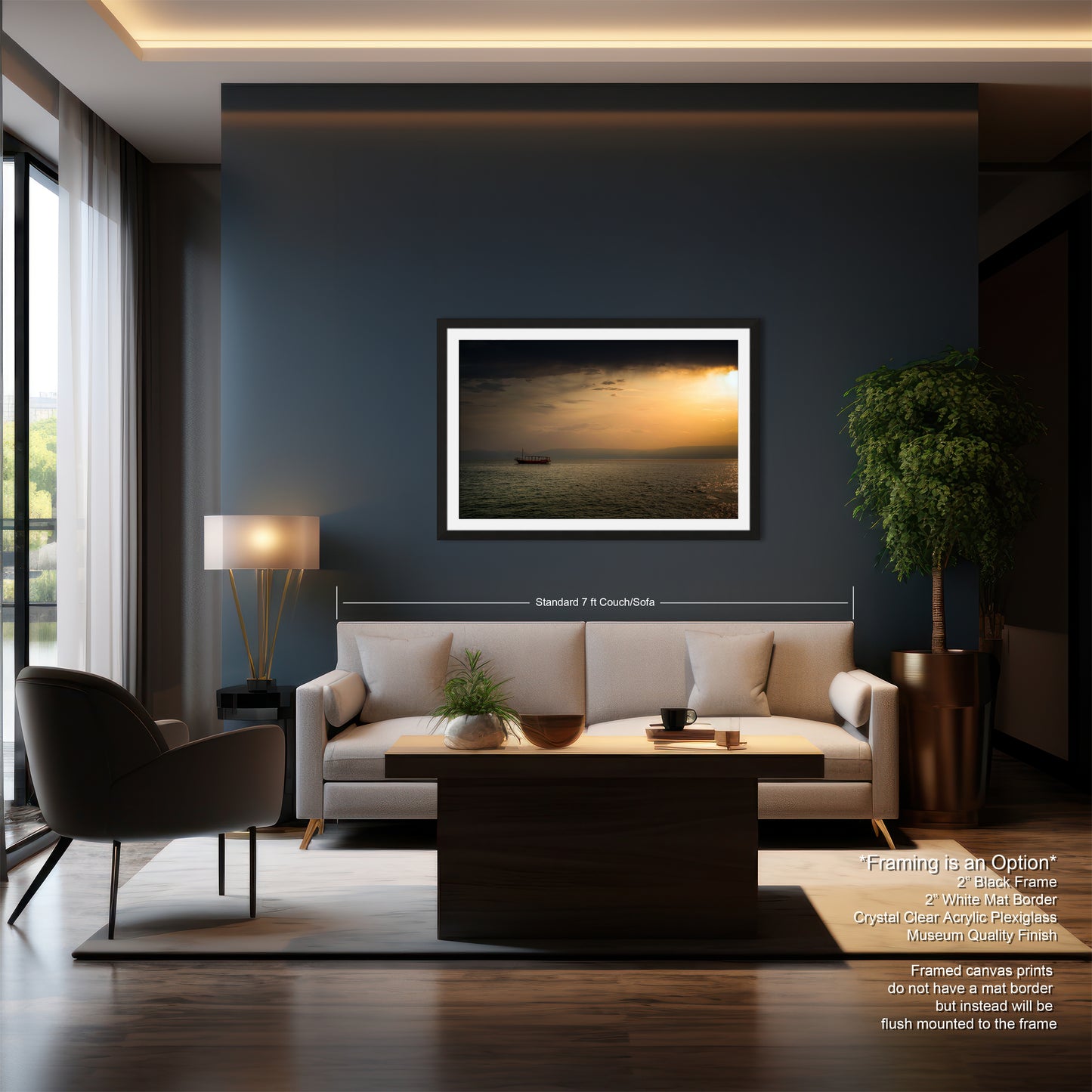 a living room filled with furniture and a painting on the wall