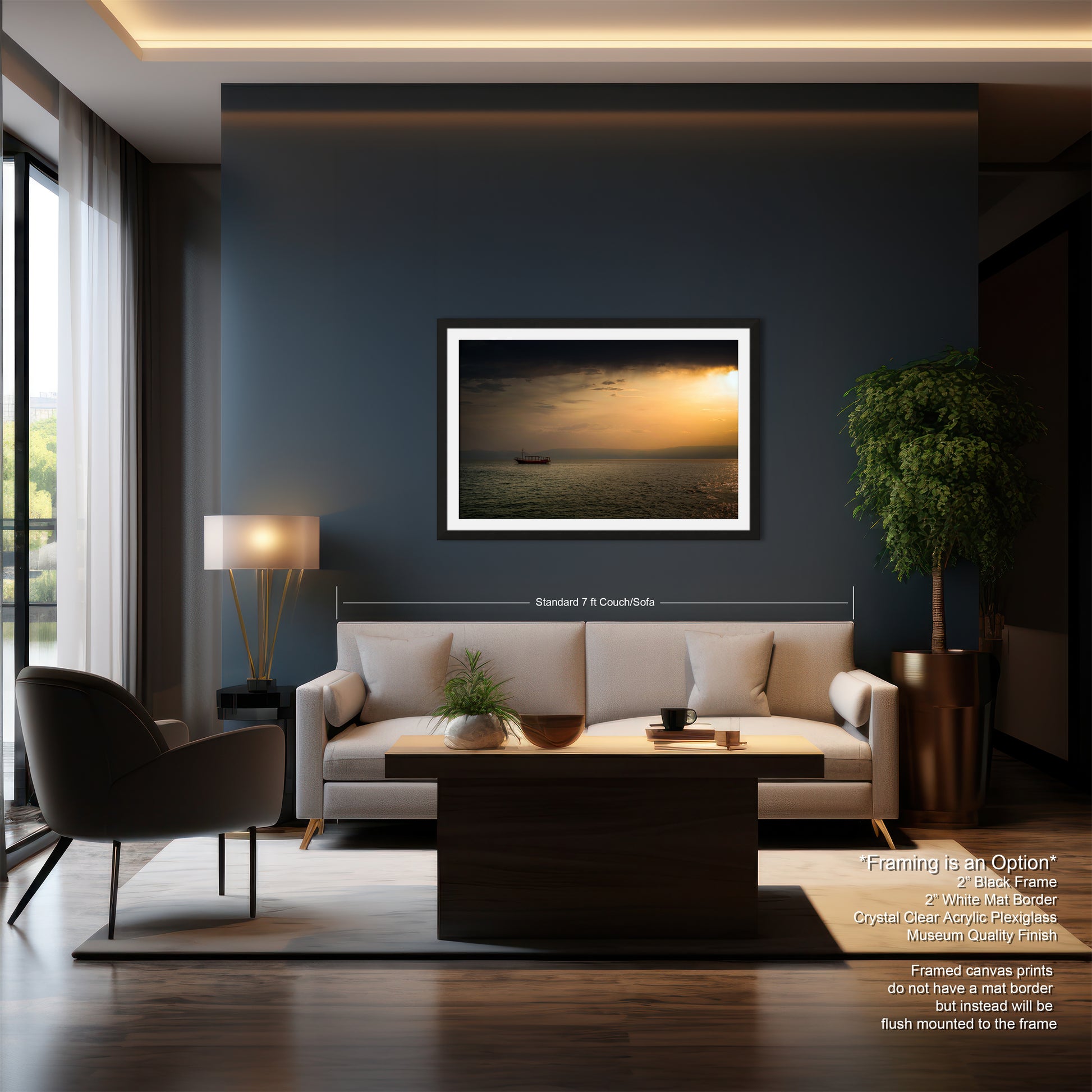 a living room filled with furniture and a painting on the wall