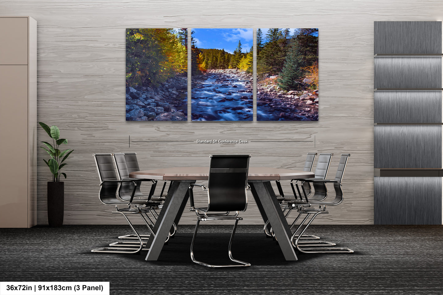 a dining room table with chairs and a painting on the wall