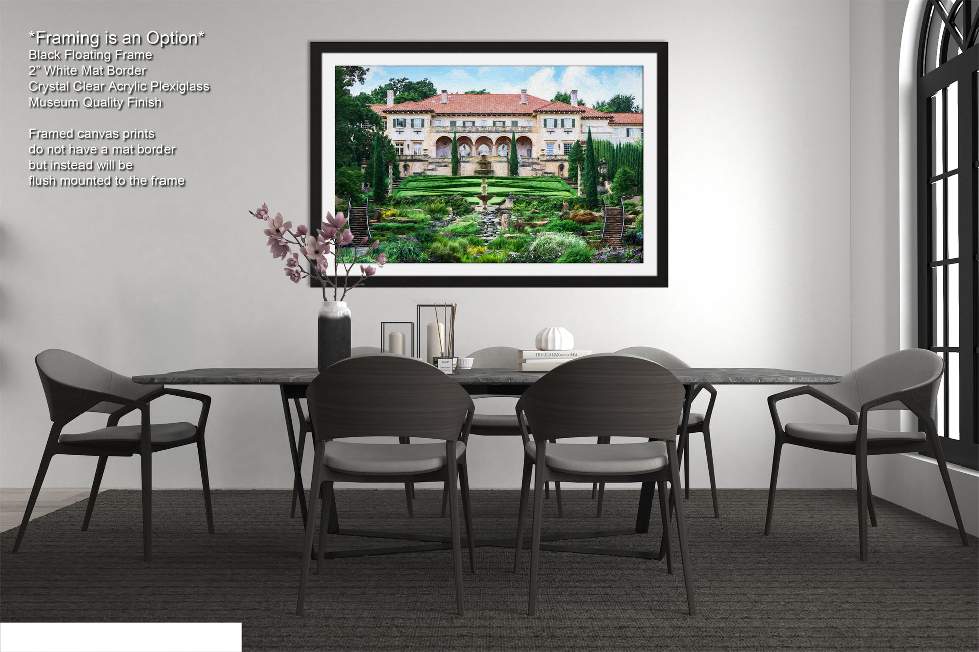 a picture of a dining room with a table and chairs