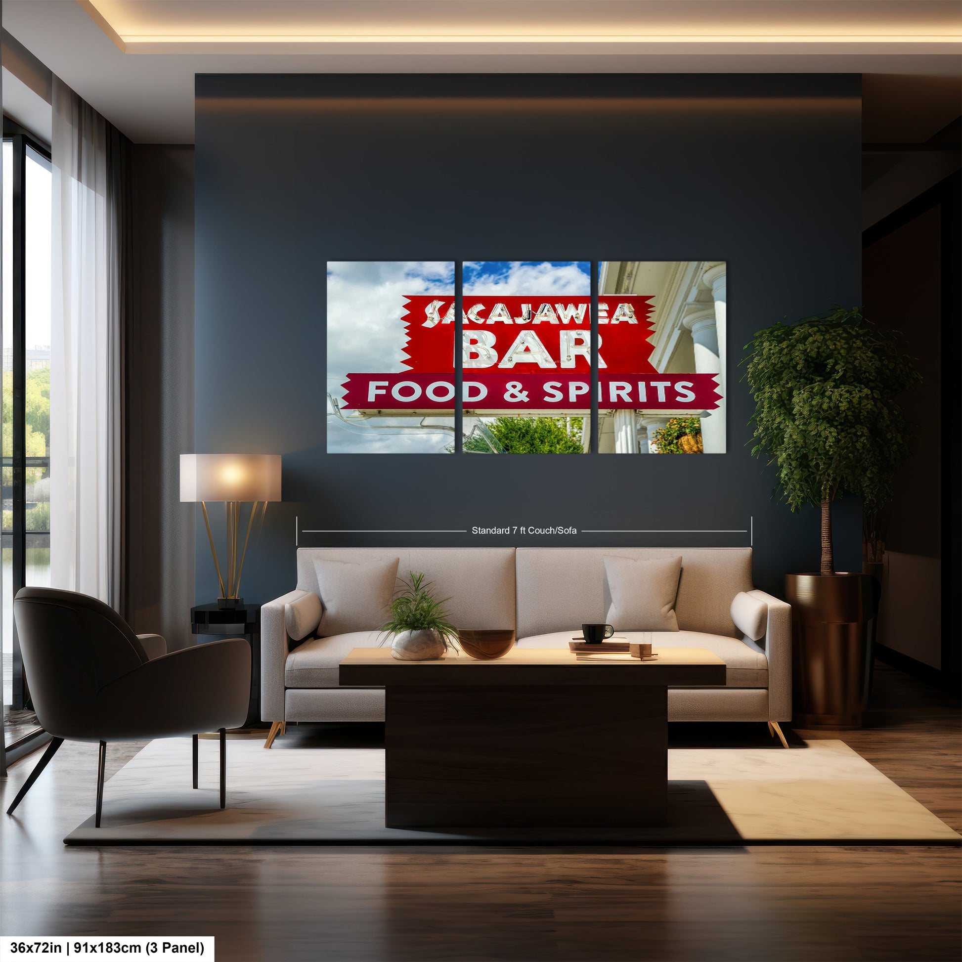 a living room filled with furniture and a large window
