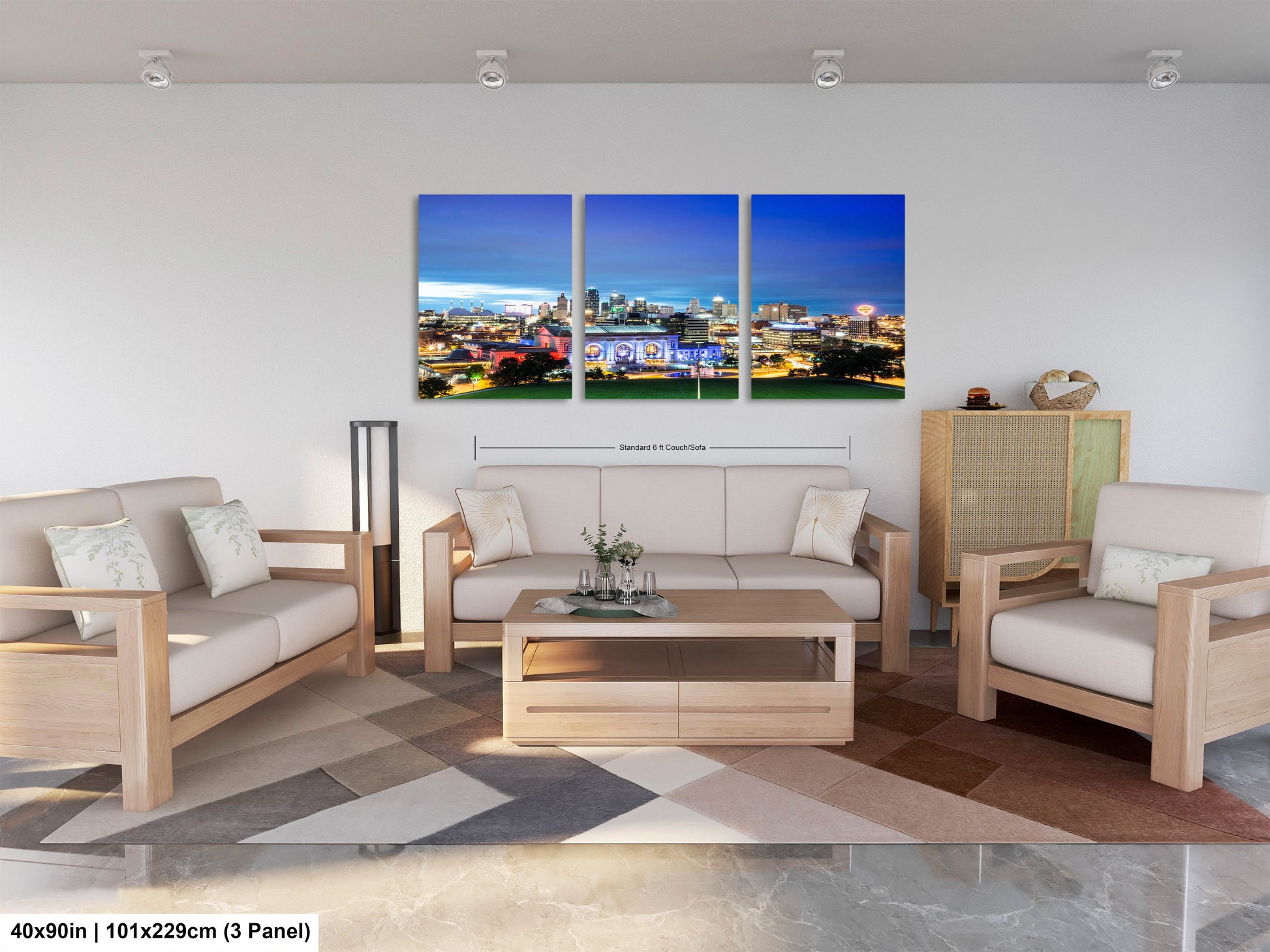 a living room filled with furniture and a painting on the wall