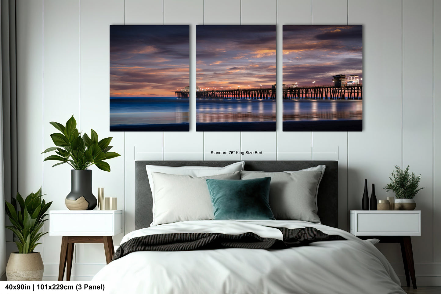 a bedroom scene with focus on the bed