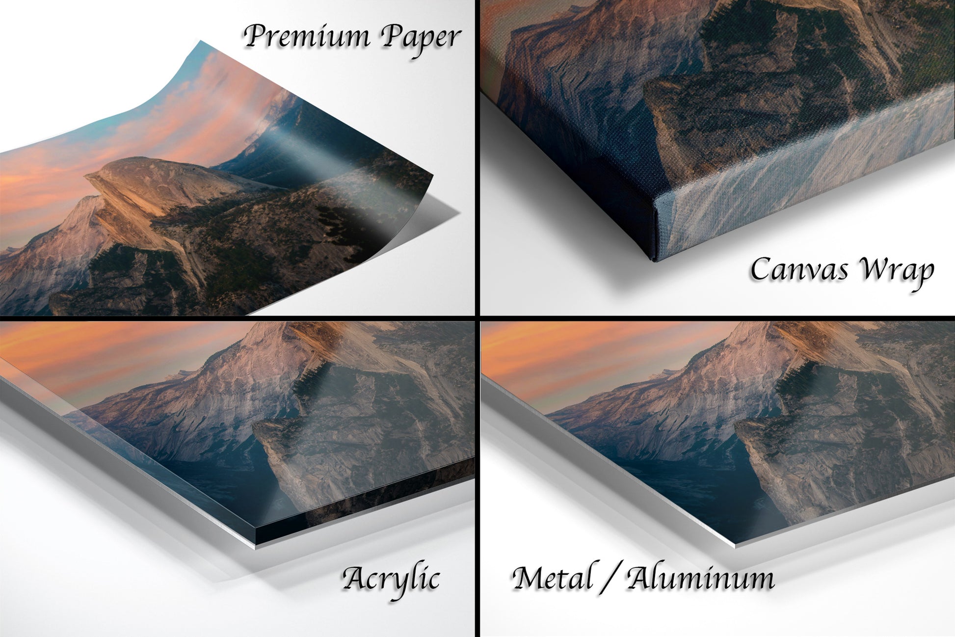 a series of four photos of a mountain range