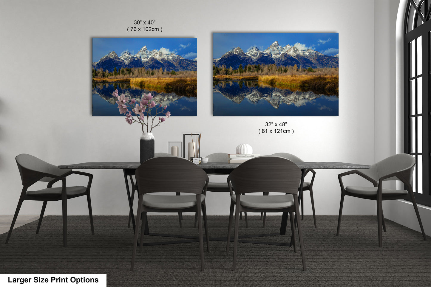 a dining room with a table and chairs
