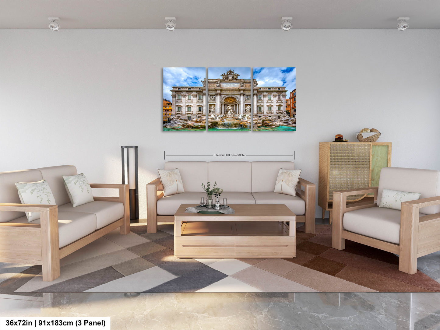 a living room filled with furniture and a painting on the wall