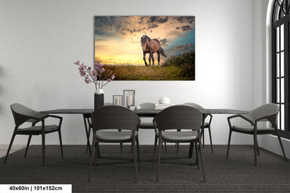 a dining room table with chairs and a painting on the wall
