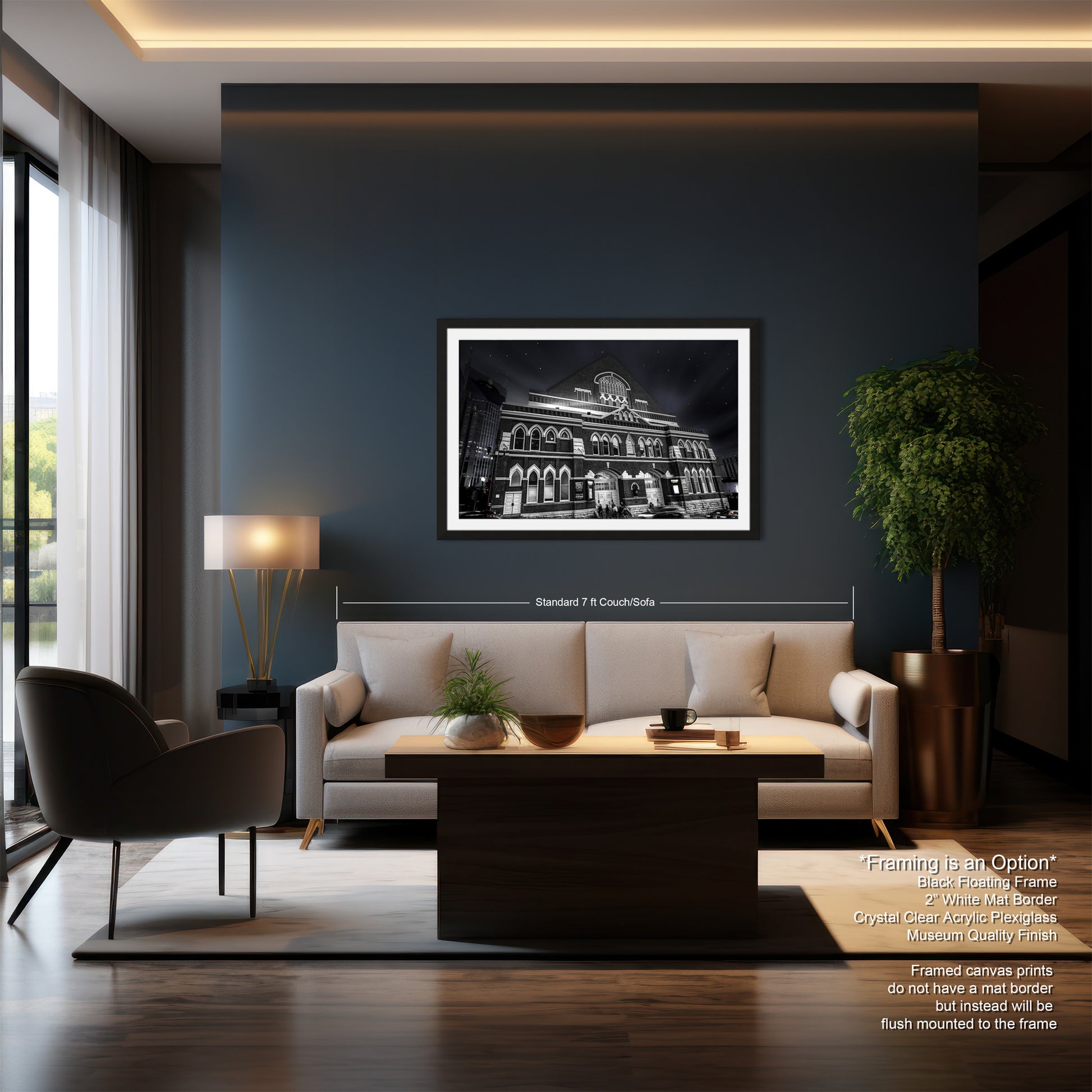 a living room filled with furniture and a painting on the wall