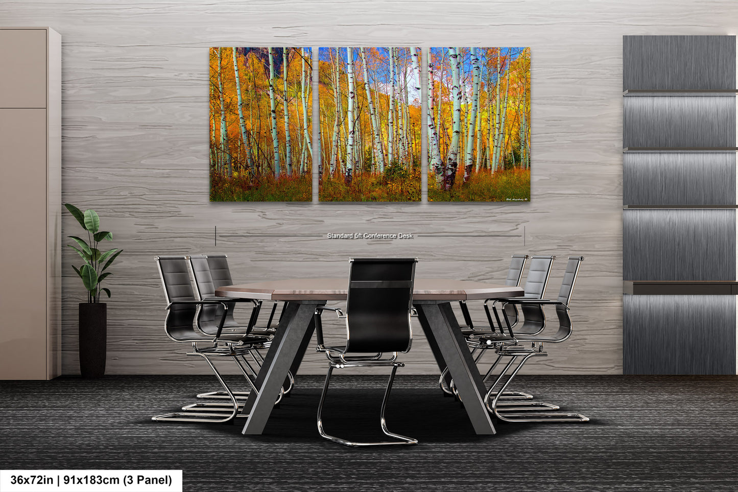 a dining room table with chairs and a painting on the wall